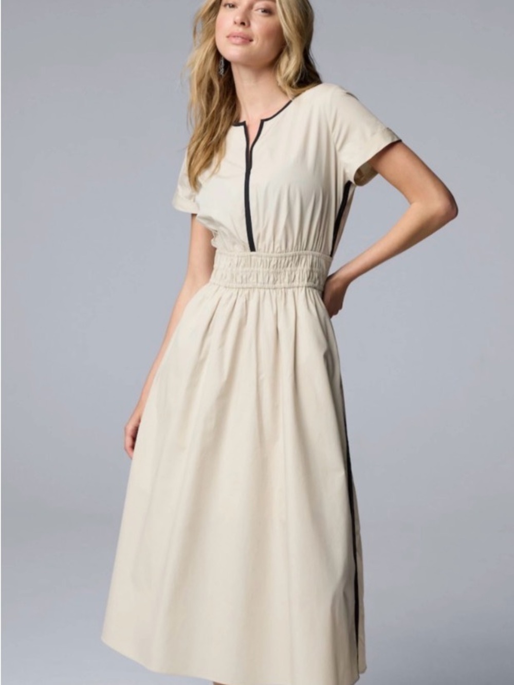 Simply Vera Vera Wang Cream Midi Dress with Black Trim